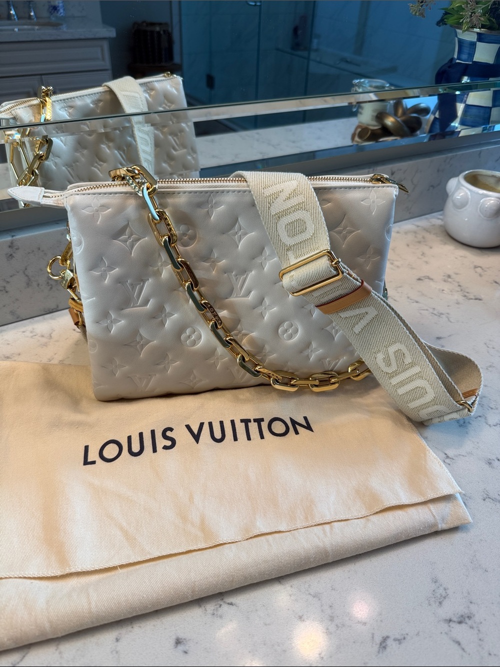 Louis Vuitton Coussin PM with Gold Chain and Canvas Strap